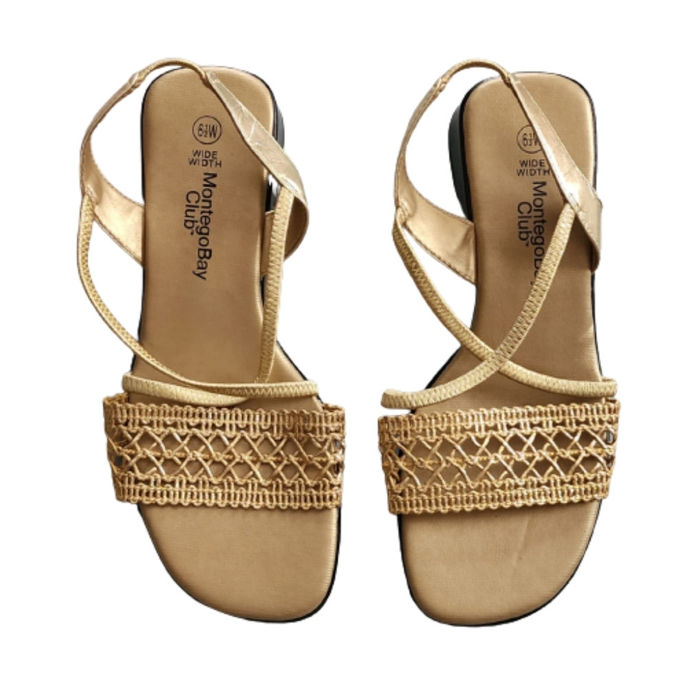 Montego Bay Club Gold Wide Width Strappy Sandals Size 6.5 Women's